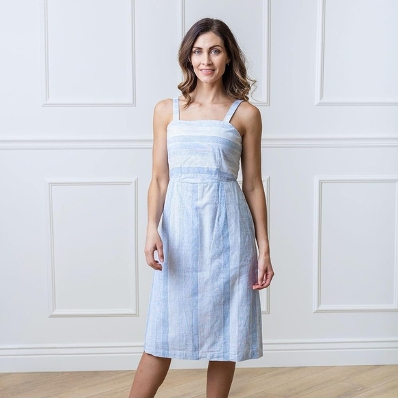 Chic Light Blue Striped Midi Dress - Picture 1 of 8